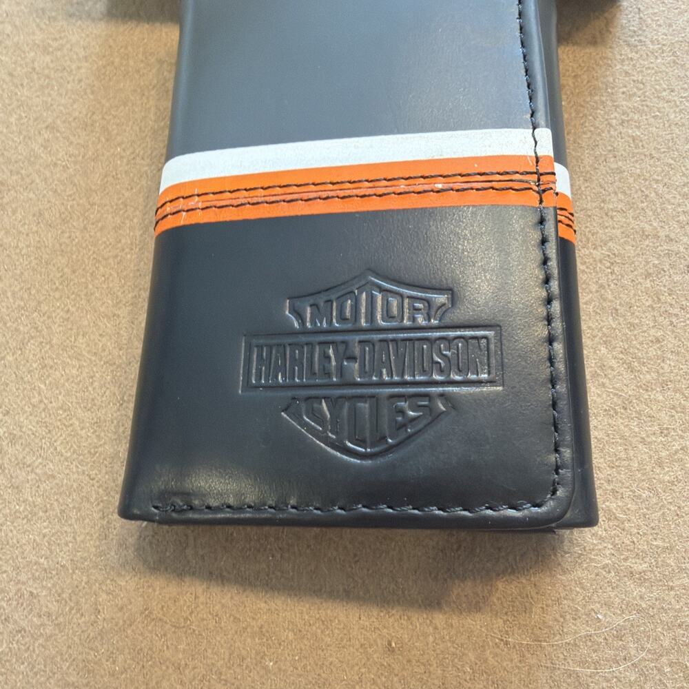 Harley Davidson Trifold Wallet Black Gray Orange MWMO16 RFID - Picture 2 of 10